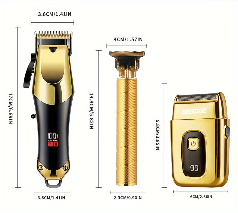 3-teiliges Haarschneide-Set für Herren mit LCD-Display
